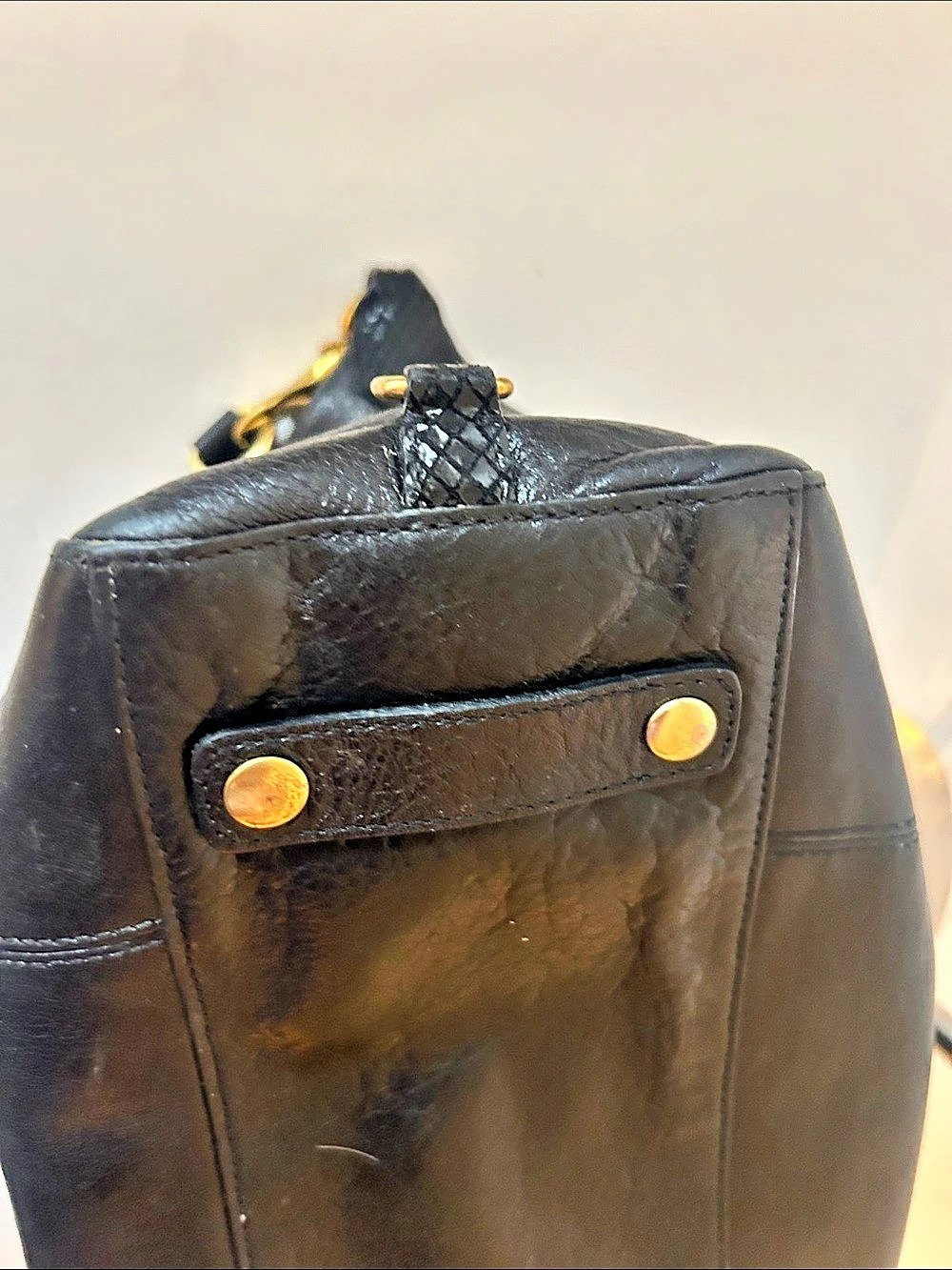 Coach Ashley Black Leather & Snake-Embossed Satchel/ Shoulder Bag Beautiful - Picture 11 of 16